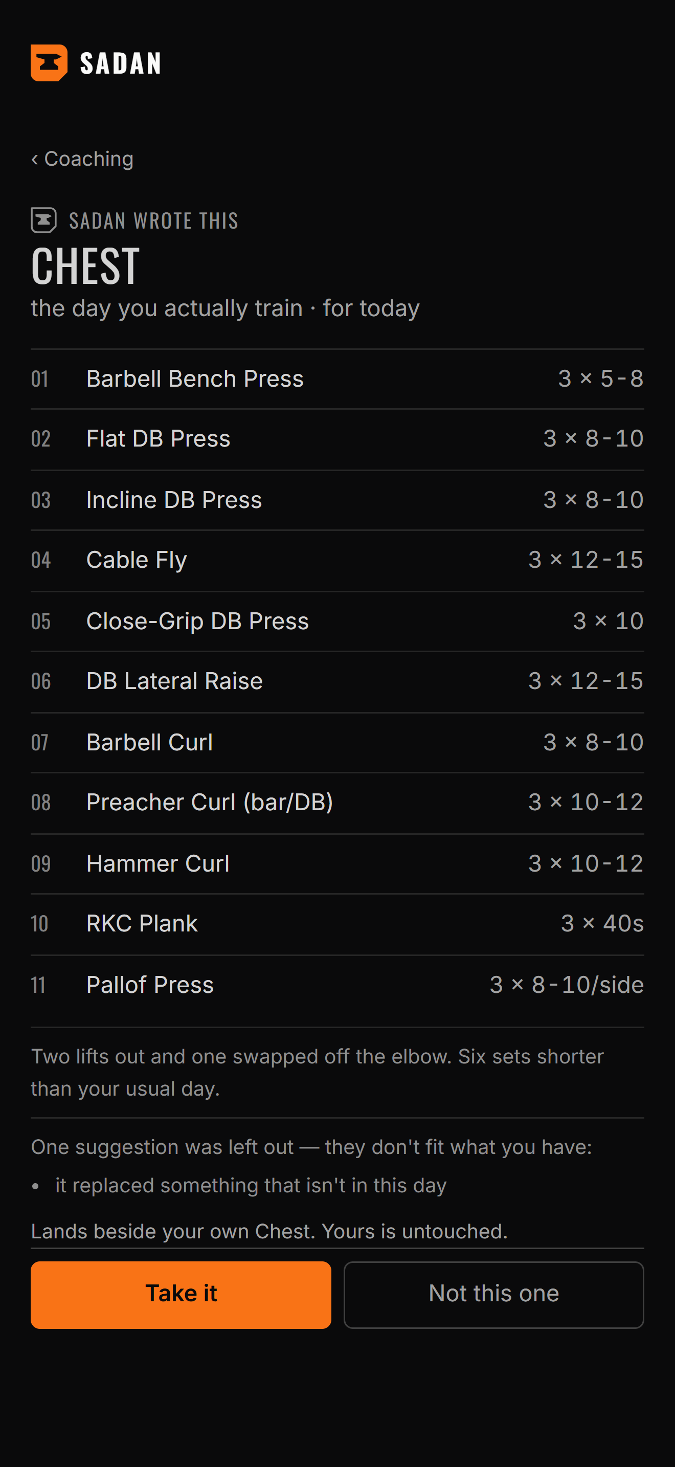 A proposed Chest day with Take it and Not this one buttons, and a note on what was left out.